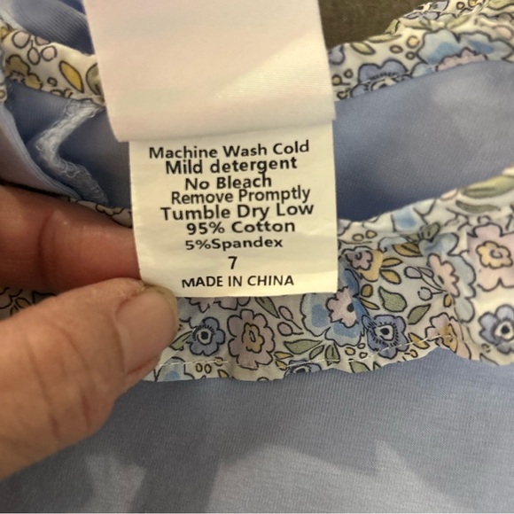 Stitchy Fish Girl’s Cotton Blend Light Blue Shirt w/Floral Ruffle Collar Size 7 - Picture 9 of 10